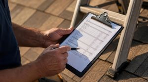contractor holding clipboard for roof repair quote